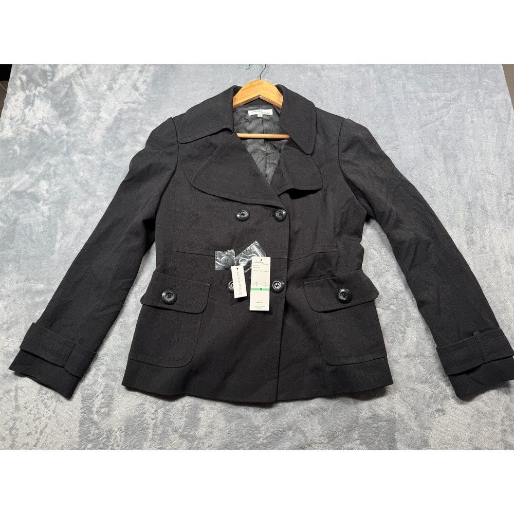 Atelier Boutique Blazer Jacket Womens 8 Charcoal Stretch Career Double Breasted